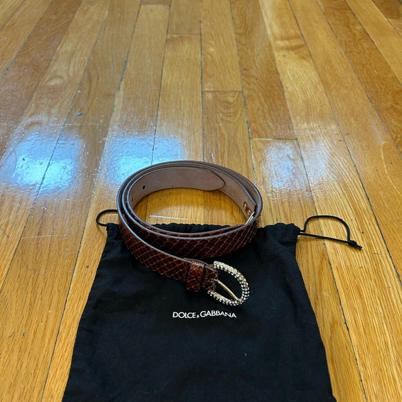Dolce & Gabana leather brown belt crystal buckle